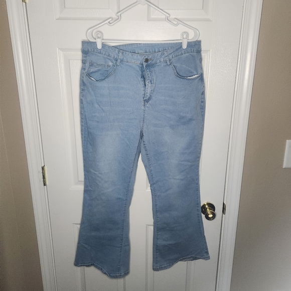 SHEIN Blue Flare Wide Leg Jeans - Picture 1 of 3